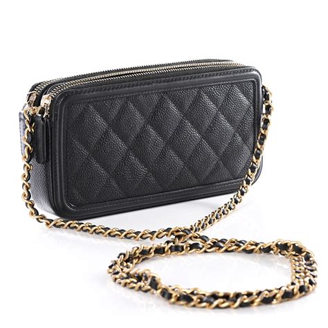 chanel caviar quilted cc filigree clutch with chain black